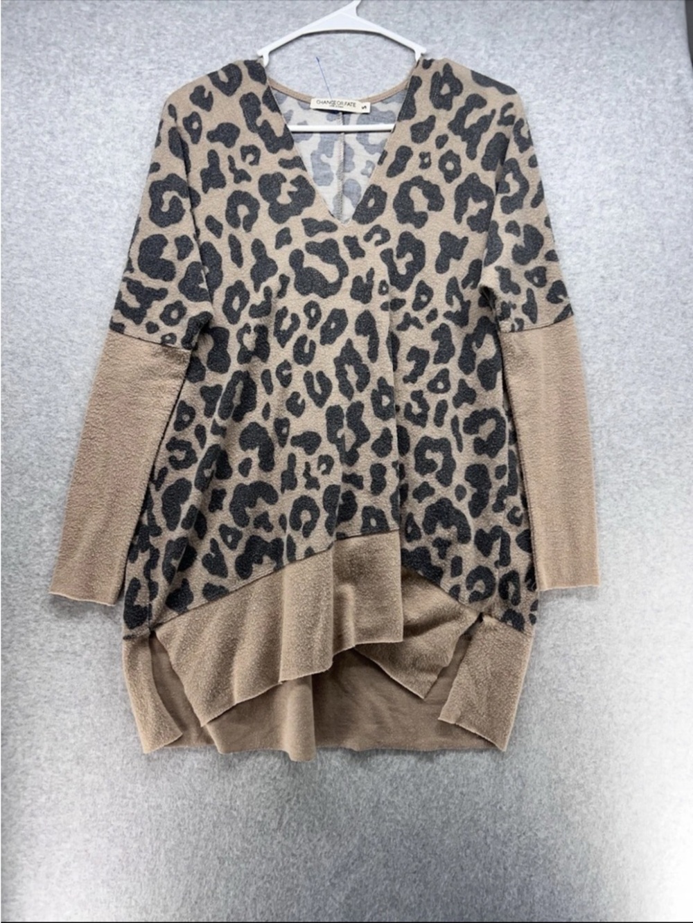 Chance or Fate Leopard Print V-Neck Sweater in Tan and Black